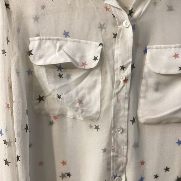 Equipment Star Print Silk Blouse Women’s Size XS Long Sleeve Multicolor Button U - Picture 9 of 16